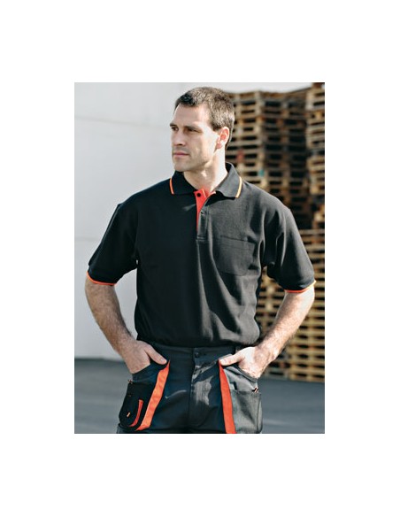 POLO CRO M/C 1 BOLSILLO GRIS OSCURO NARANJA 210 GRAMOS