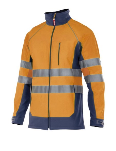 Chaqueta soft shell alta visivilidad con bandas refectante en20471