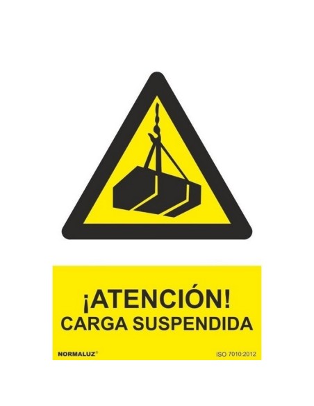 SEÑAL PELIGRO CARGA SUSPENDIDA 21X30 CM PVC 0.7MM