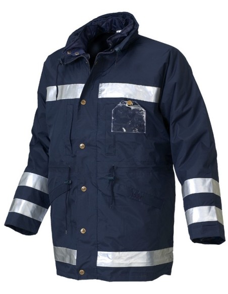 - Chaquetón antifrio triple uso, completamente impermeable con bandas reflectantes.
- Exterior: impermeable, con cuatro bolsil