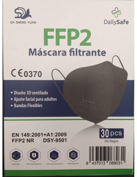 MASCARILLA FFP2 NEGRA GOMA OREJA 1 Unidad CAJA 10 UNIDADES