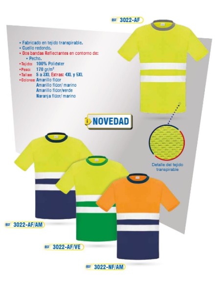 CAMISETA  M/C A/V 100% POLIESTER 170GR COOLMAX BICOL REFLECT