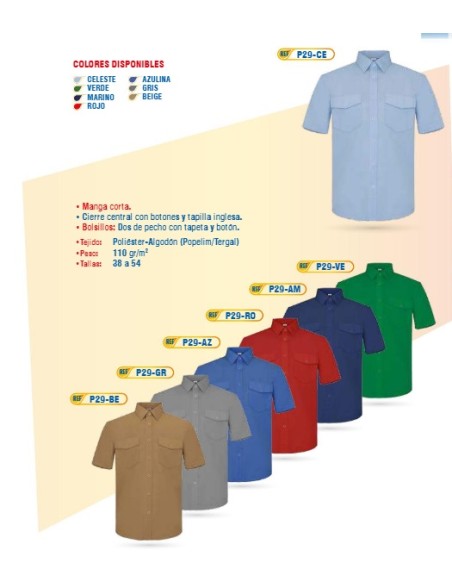 CAMISA M/C 2 BOLSILLOS CON TAPETA 110GR 65%POLIE 35%ALGODON