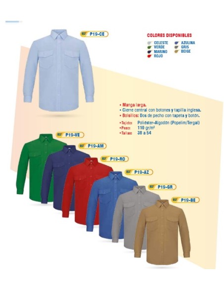 CAMISA M/L 2 BOLSILLOS CON TAPETA 110GR 65%POLIE 35%ALGODON