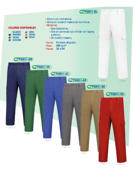 PANTALON MULTIBOLSILLO 200GR FINO  65%POLIE 35%ALGODON