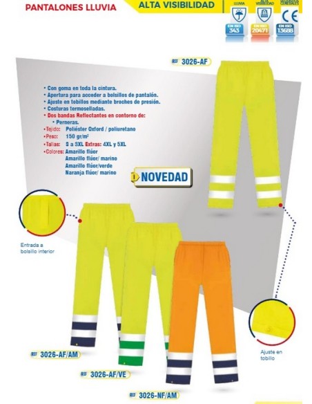 PANTALON FINO AGUA OXFORD POLIURETANO 150GR A/V REFLECTANTE