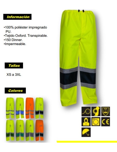 PANTALON AGUA MONOCOLOR TORNADO FLUOR BANDAS REFLEC EN 471