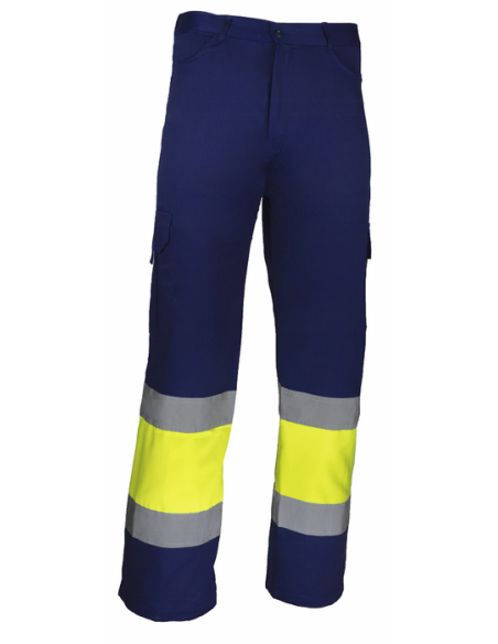 PANTALON BICOLOR A/V FLUOR 2 BANDAS EN 471 MULTIBOLSILLOS WIND3