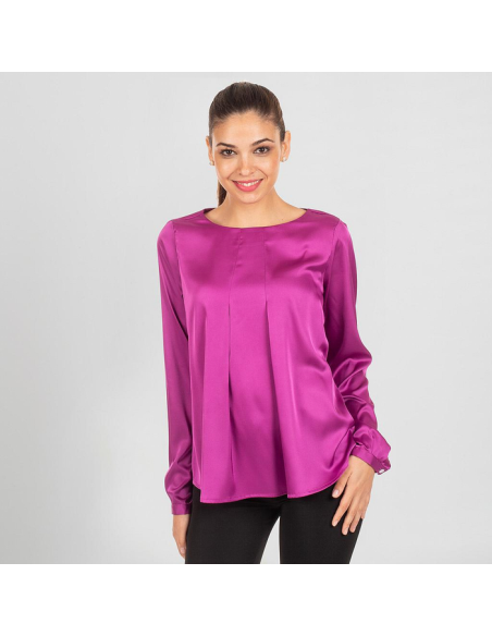 BLUSA M/L 96%POLIE 6%ELASTAN PINZAS TABLAS FRONTALES BARCO