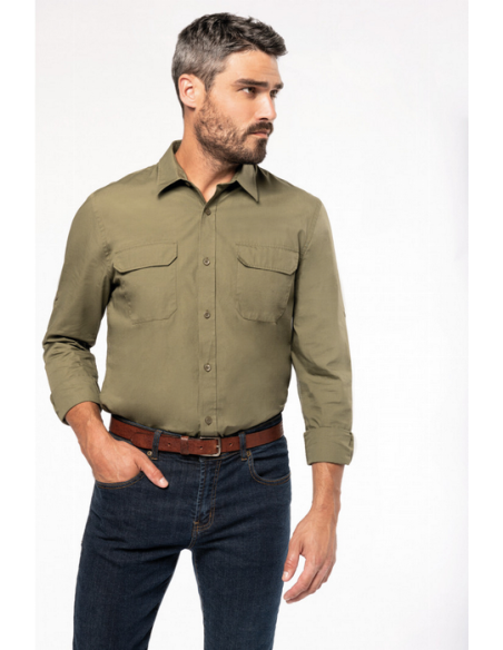 CAMISA M/L 100%ALGODON 2 BOLSILLOS SAFARI POPELIN REMANGABLE 120GR