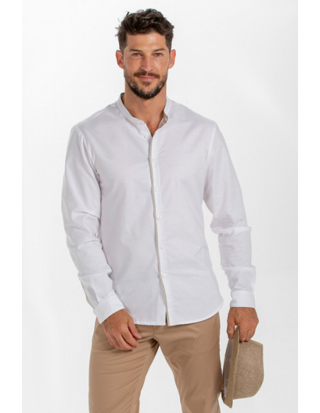 CAMISA M/L MAHO FILO BEIG BOTONERA SIN BOLSILLO 70%ALGODON