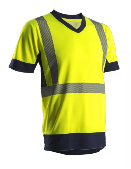 CAMISETA M/C A/V C/ PICO CINTA FRACMENTADA EN20471 50%ALG 50% POLIES PROTECCION UV CLASE 2