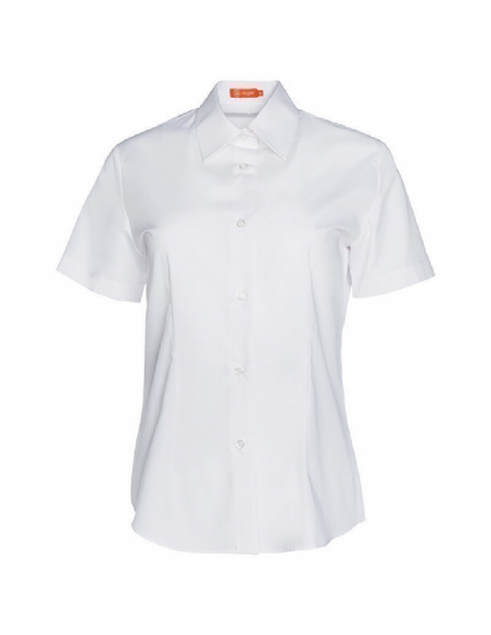 BLUSA M/C BLANCA ENTALLADA POPELIN SIN BOLSILLO 65%POL 35%AL