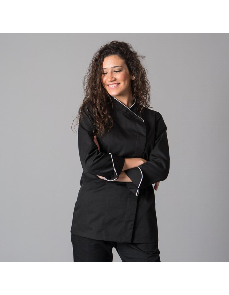 CHAQUETILLA COCINA SRA M/L NEGRO DANA TRANSPIRABLE FILO CUELLO 200GR 65%POL 35%ALG.