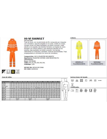 Traje de agua alta visivilidad a/v con bandas reflectantes alto nivel de transpirabilidad e impermeabilidad en20471 343 4-4-x