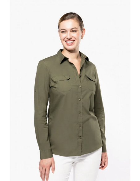 BLUSA M/L 100%ALGODON 2 BOLSILLOS SAFARI POPELIN REMANGABLE 120GR