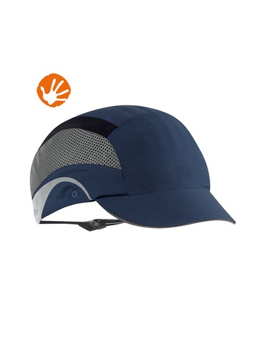 <img alt="Hardcap AeroLite® Visera Corta Azul Marino, protección ligera EN 812 para trabajos industriales, con ventilación y te