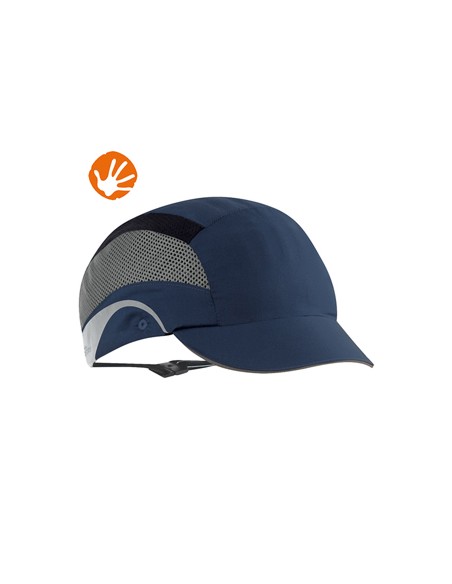 <img alt="Hardcap AeroLite® Visera Corta Azul Marino, protección ligera EN 812 para trabajos industriales, con ventilación y te