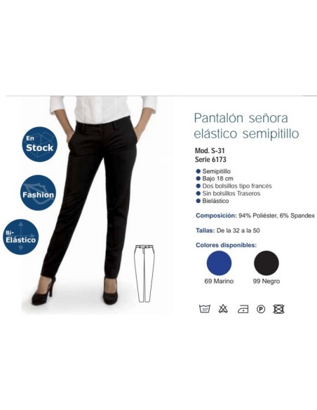 PANTALON SRA TIRO CORTO SEMIPITILLO 94% POLIES 6%SPANDEX