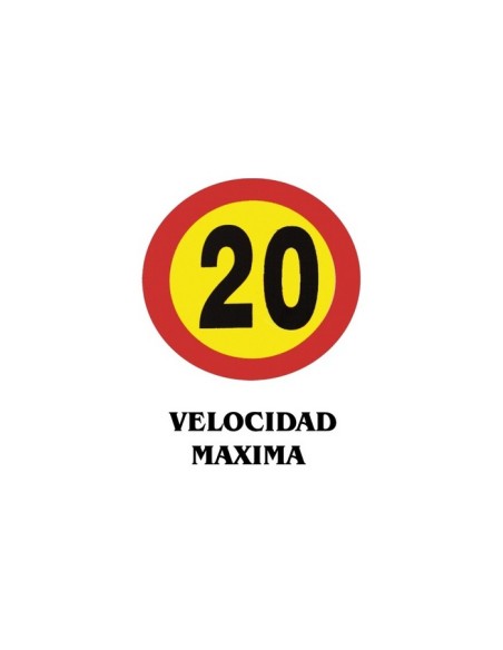 SEÑAL LIMITE VELOCIDAD 20 KM PVC 1MM 21X29 CM AMARILLA ROJO